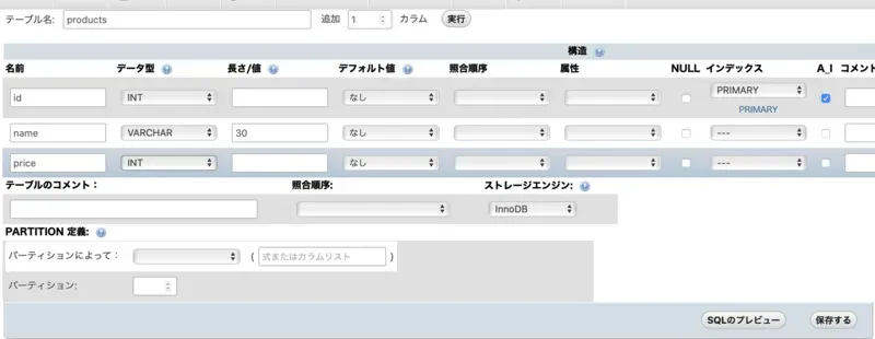 テーブルの設計